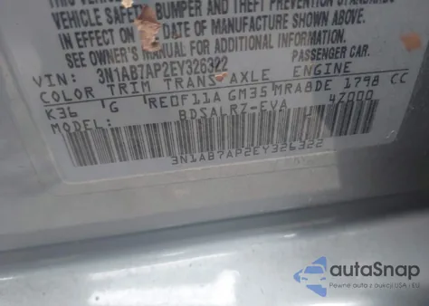 2014 Nissan Sentra Sr z USA, uszkodzony, nr VIN 3N1AB7AP2EY326322